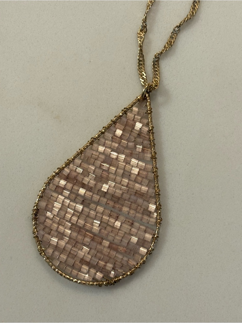 Chain Necklace with Teardrop Mosaic Pendant, EUC